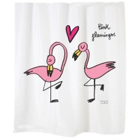 White shower curtains "Pink flamingos"