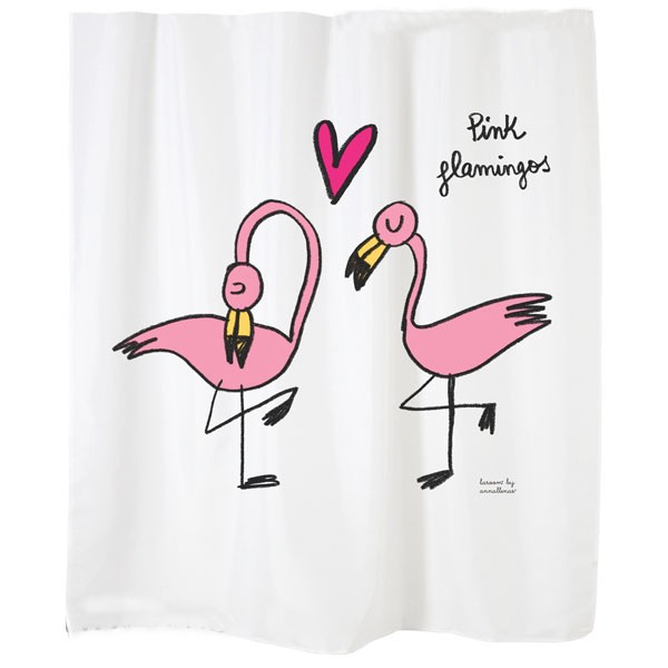 Cortina de baño blanca "Pink flamingos"