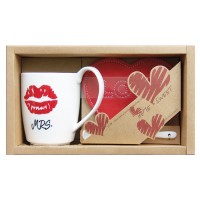 Set mug + Cucchiaio di ceramica + Cuore sottobicchieri "Mrs." 