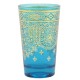 Vaso cristal azul turquesa arabesco dorado 