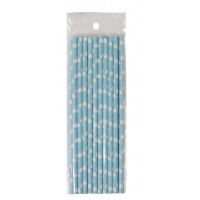 Blue paper straws with white hearts 