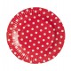 Platos papel redondos rojos con topos blancos 