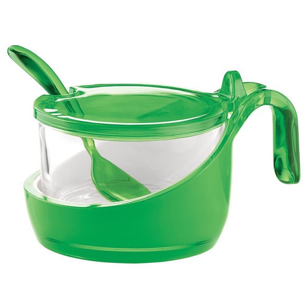 Green bicolor sugar pot with spoon Guzzini