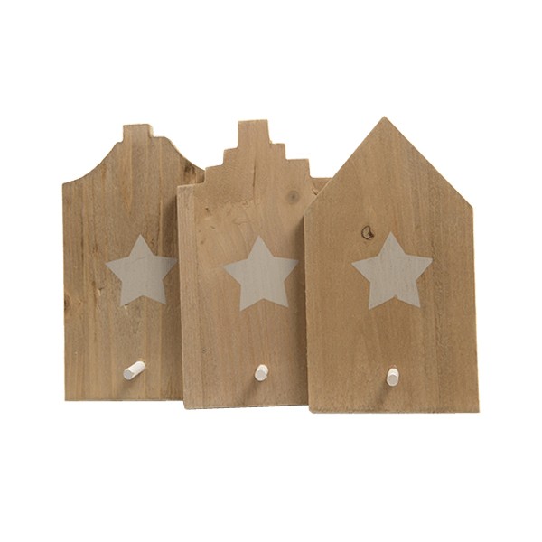 Perchero individual en madera casa con estrella varios modelos 9x16cm