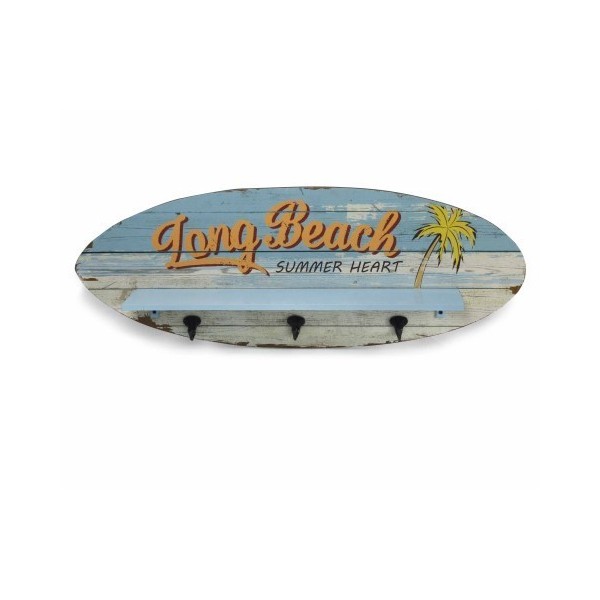 Perchero de pared madera tabla Surf azul Spirit Long Beach 28x76x11cm