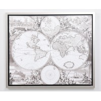 Cuadro lienzo mapa mundi gris con marco metálico 54x64cm