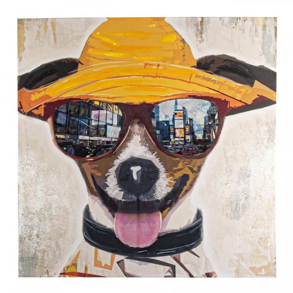 Cuadro lienzo Perro con gafas y somberro 60x60 cm