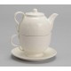 Tea for one con plato porcelana beige encaje Adelie 370ml