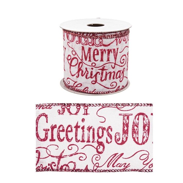 Rollo lazo cinta regalo navidad blanca con letras rojas Merry Christmas 6,3cm x 4 m