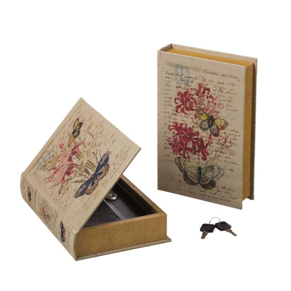 Caja libro con llave de seguridad Flowers mariposa 16x5x24 cm