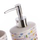 Set baño 2 piezas cerámicas blanco estampado pajaros colores: dispensador jabón y portacepillos