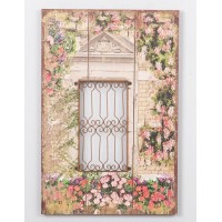 Cuadro con forja ventana con flores 40x60 cm