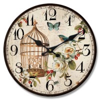 Reloj de pared mdf jaula flores 33,8cm