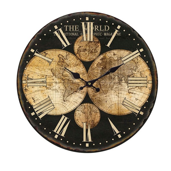 Reloj de pared mdf envejecido mapa mundi marrón 60cm