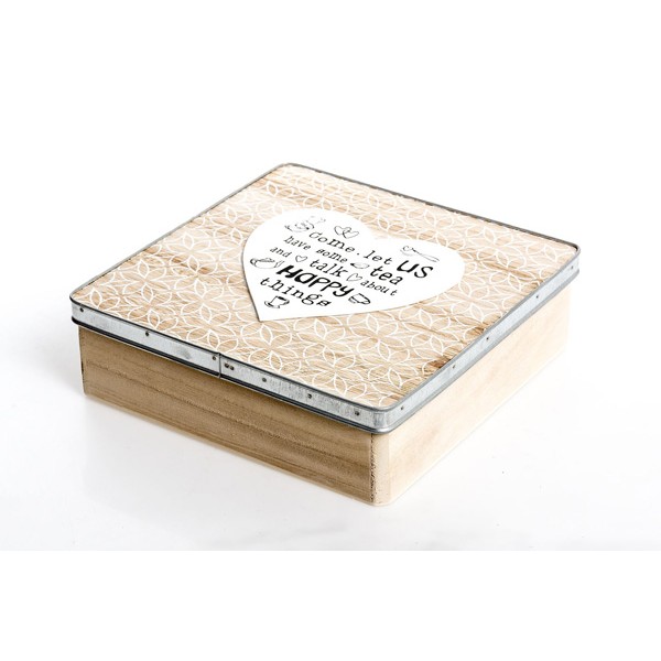 Caja madera para te borde metálico 25x25x7cm