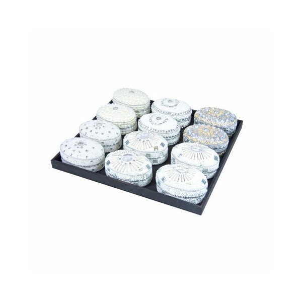 Cajita ovalada blanca con piedras 6 modelos distintos 4,5x8,5x5,5 cm