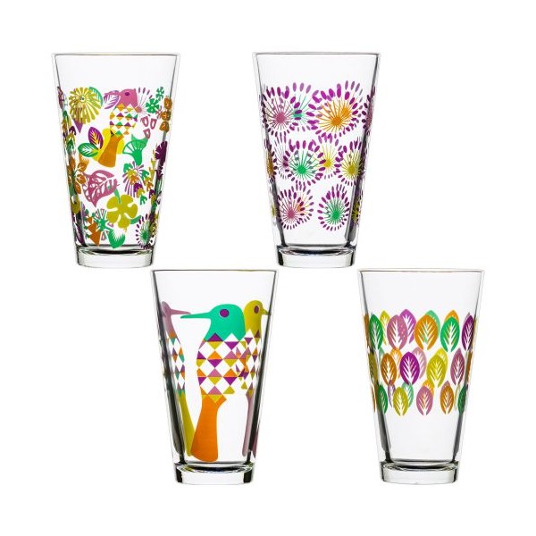 Set 4 vasos para refrescos cristal decorado colores Fantasy 300ml