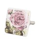 Tirador cerámico cuadrado blanco estampado flores rosas y letras 3,5 cm