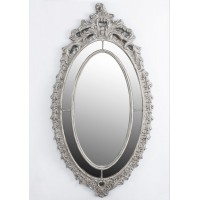 Espejo ovalado marco barroco plateado con adorno superior 200x6,5x106,7cm