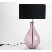 Lámpara vidrio agrietado rosa con pantalla redonda negra 35x64 cm