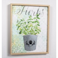 Lienzo cuadro con relieve en metálico maceta planta Herbs 40x50cm