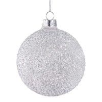 Bola árbol de Navidad cristal relieve purpurina plateada 8 cm