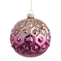 Bola árbol de Navidad cristal relieve violeta y dorada 8 cm