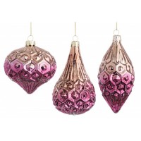 Bola árbol de Navidad cristal relieve violeta y dorada 3 formas