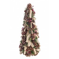 Árbol Navidad de piñas y troncos madera con bolas rojas Silan 20x47h cm