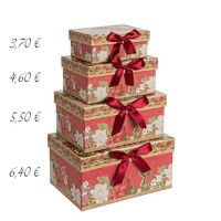 Caja cartón roja estampado navideño flores y lazo 17x12x8h cm