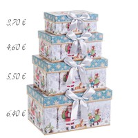 Caja cartón azul y blanca estampado navideño Papa Noel y lazo 14x10x6h cm