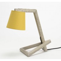 Lámpara de mesa base madera y pantalla mostaza Suzanne 18x24xh35 cm