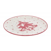 Fuente navidad redonda cerámica Árbol Navidad rojo 31cm