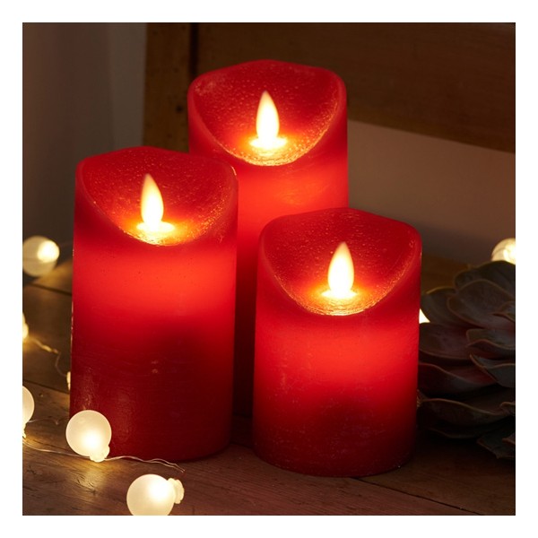 Set 3 velas cera rojas con luz led Sara