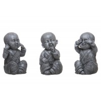 Figura resina monje budista gris 3 posiciones 10x20h cm