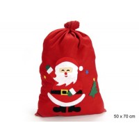 Saco tela para regalos Navidad rojo con Papa Noel 50x70 cm