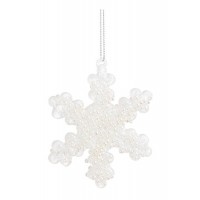 Adorno árbol de Navidad copo de nieve vidrio con perlas blancas 8,5cm