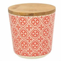 Bote redondo de plástico rojo y blanco con tapa bambú hermética Agadir Tognana 47 cl 10,5x10,5h cm