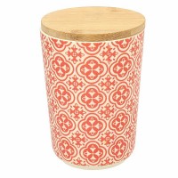 Bote redondo de plástico rojo y blanco con tapa bambú hermética Agadir Tognana 71 cl 10,5x14h cm