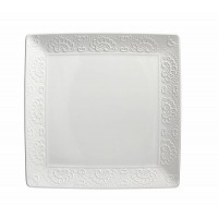Bandeja fuente cuadrada cerámica blanca con borde relieve Flos 35x35 cm