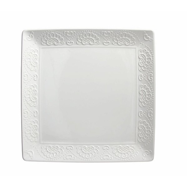 Bandeja fuente cuadrada cerámica blanca con borde relieve Flos 35x35