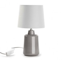 Lámpara de mesa base cerámica gris y pantalla blanca 18x33h cm