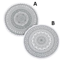 Alfombra redonda algodón y poliéster impresa Mandala gris 90 cm