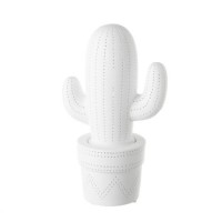 Lámpara porcelana blanca con forma Cactus maceta 19x12x30h cm