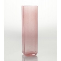 Jarrón florero cuadrado cristal rosa con mini burbujas 12x12x42h cm