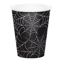 Vasos papel negros con telas de araña Halloween 8 unidades