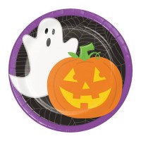 Platos papel redondos 18cm 8 unidades Calabaza y Fantasma Friendly Halloween