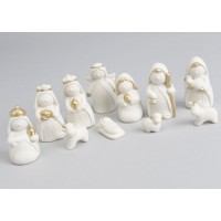 Belén nacimiento de Navidad porcelana blanca mate y oro 11 figuras