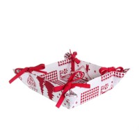 Panera tela estampado navideño en blanco y rojo 20x20x7h cm