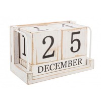 Calendario madera de paulownia blanco envejecido 17,5x9,5x11,5h cm